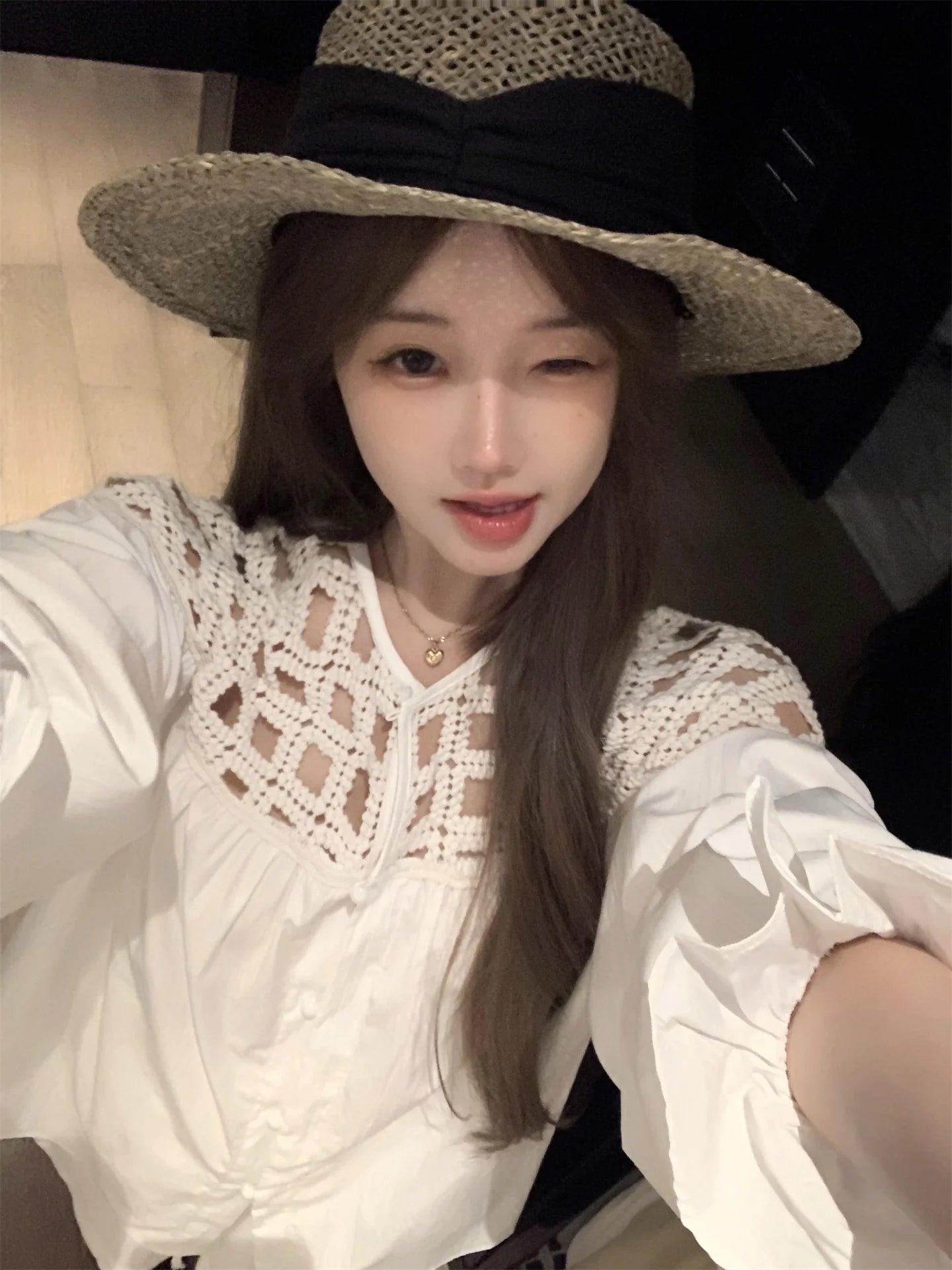 MEXZT Vintage White Shirts Women Streetwear Hollow Out Oversized Blouses Summer Ladies Korean Lantern Long Sleeve Casual Tops Aviola