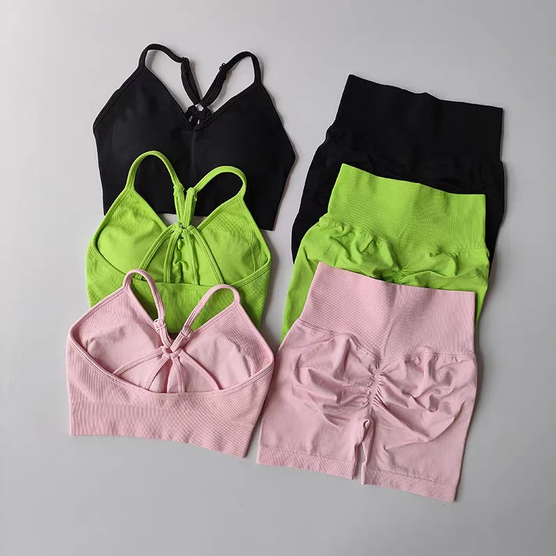 2 Pcs Yoga Sets Women High Waist Workout Outfits Gym Wear Gym Clothing Sports Suits Fitness Tracksuit Sportswear Shorts Suit Aviola