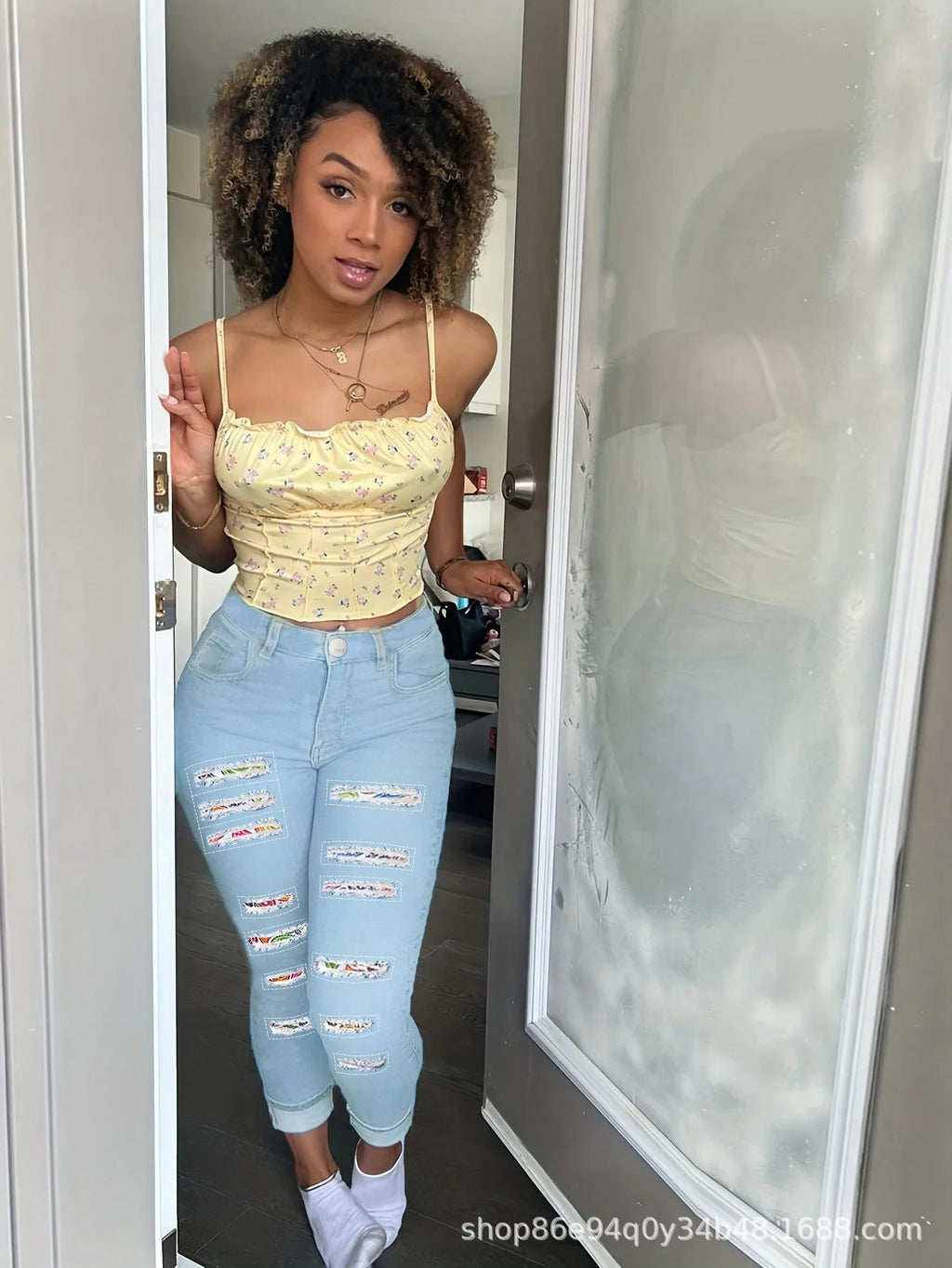 Bodycon Pencil Jeans Women Holes Splice High Waist Trousers Row Denim Pants Big Size Skinny Ankle Lenth 2025 Spring Mom Jeans Aviola