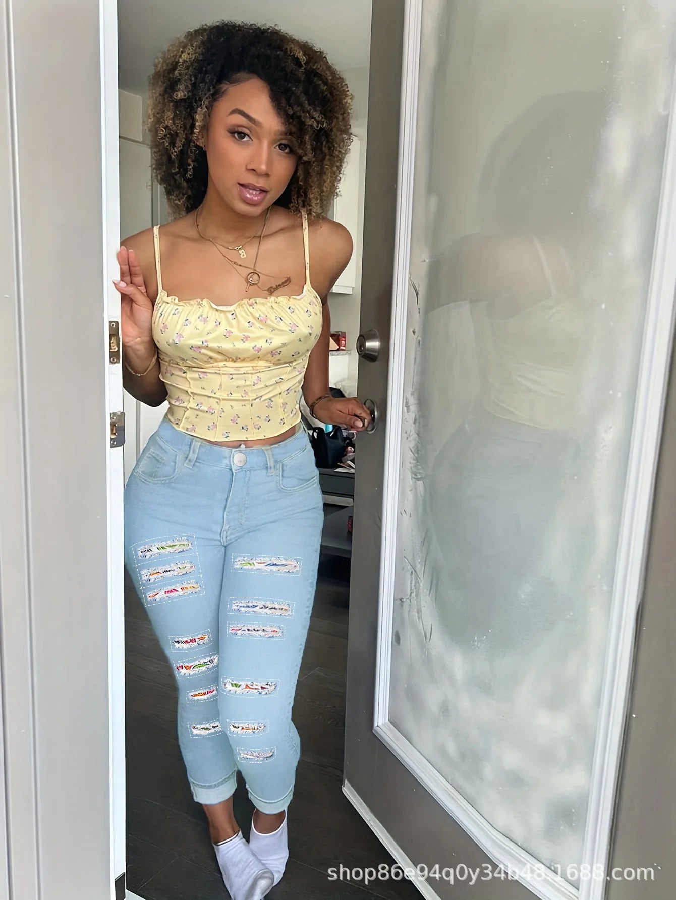 Bodycon Pencil Jeans Women Holes Splice High Waist Trousers Row Denim Pants Big Size Skinny Ankle Lenth 2025 Spring Mom Jeans Aviola