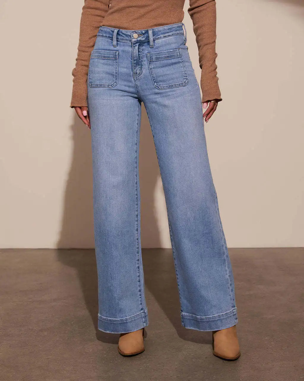 Wide Leg Pants Women Jeans Denim Long Pants Straight Trousers Vintage Button Pocket Blue Simple Loose Y2k High Waist Streetwear Aviola