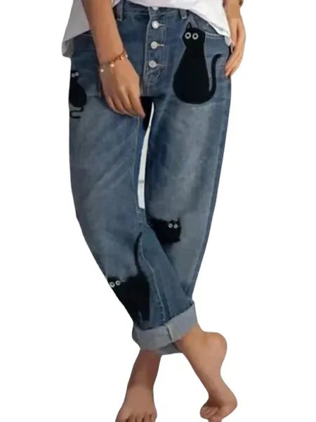 Women Jeans Solid Color Straight Pants Zipper Fly Flat Pockets Streetwear Loose Fit Mid Waist Patchwork Button Autumn 2023 Aviola