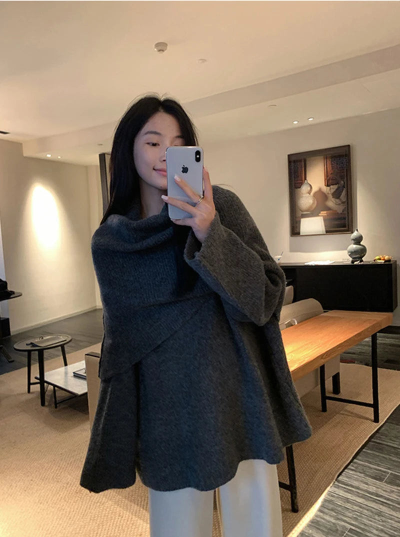MEXZT Vintage Sweater Women Elegant Patchwork Knitted Pullovers Streetwear Korean Long Sleeve Knitwears Winter Casual Jumpers Aviola