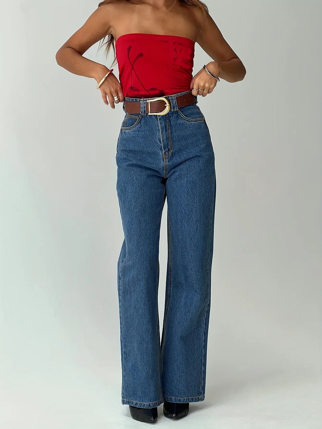Jeans Women Vintage Straight Pants High Waist Washed Distressed Button Pockets 2025 Streetwear Mom Y2k Basis Denims Trousers Aviola