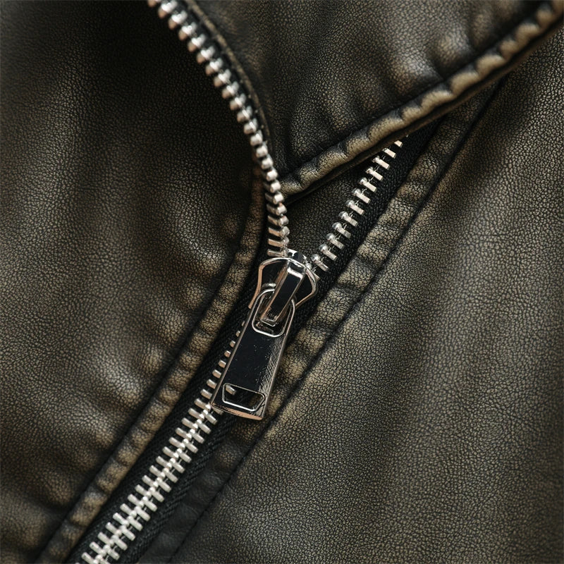 RARF ladies 2024 new vintage do old washed leather imitation leather locomotive type PU jacket women's coat top Aviola