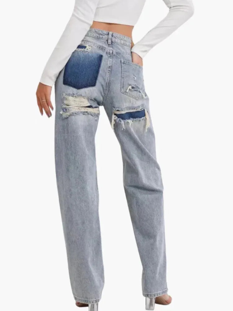 Jeans Women Denim Pant Straight Trousers Wide Leg Long Pants High Waist Y2k Streetwear Casual Mom Jeans Splice Elegant Work Aviola
