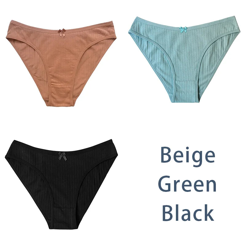 3PCS/Set Women Cotton Panties Sexy Classic Underwear Low Rise Female Rib Underpants Girls Comfort Briefs Bow Lingerie Aviola