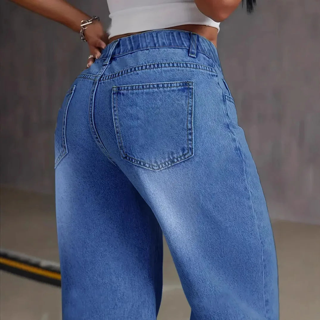 Denim Pant Women Mom Jeans Wide Leg Long Pants High Waist Straight Trousers Y2k Streetwear Elegant Splice Club Punk Casual Aviola