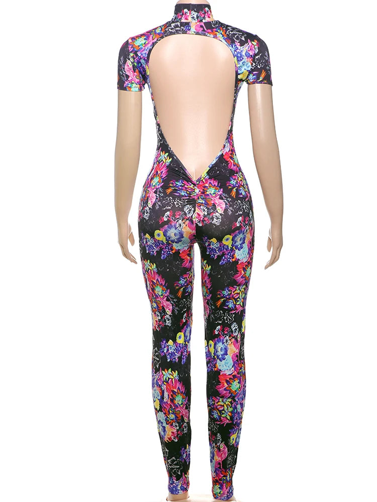 Nibber Sporty Backless Jumpsuit Women Peach Buttocks Fitness Shorts Sleeve Summer Trend Street Activity Casual Workout Overalls Aviola