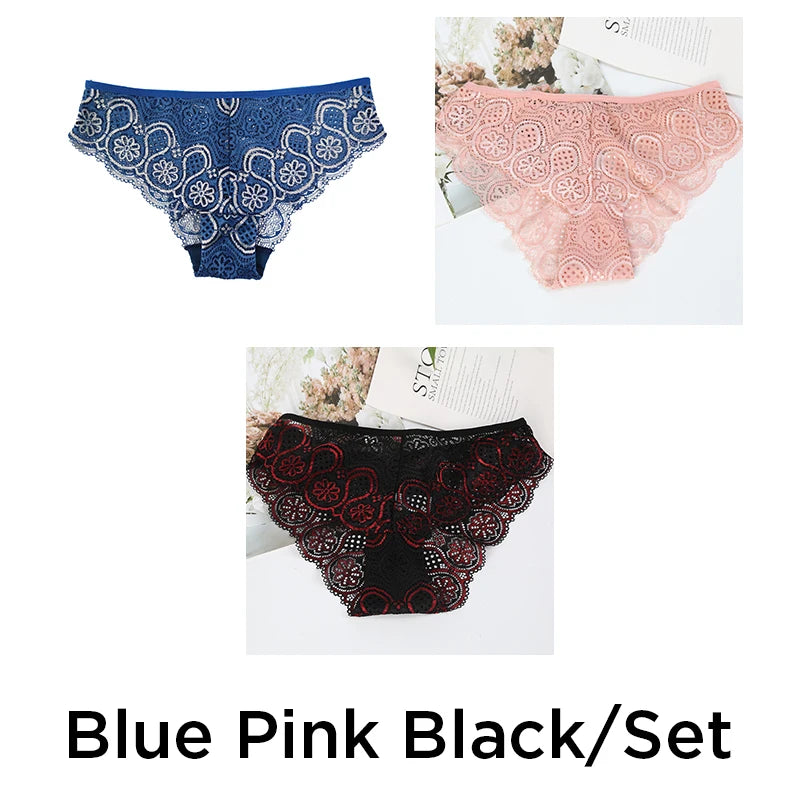 3PCS/Set Lace Panty Sexy Weave Panties for Women Floral Briefs Female Underwear Printed Underpants Fashion Sexy Lingerie NKT2135 Aviola
