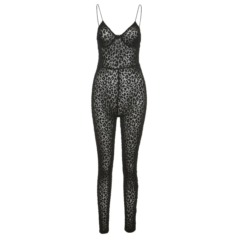 Nibber Leopard Print Sexy Skinny Women Jumpsuit Sleeveless Backless Fit Workout Thin Activewear Party Nightclub Stretch Outfits Aviola