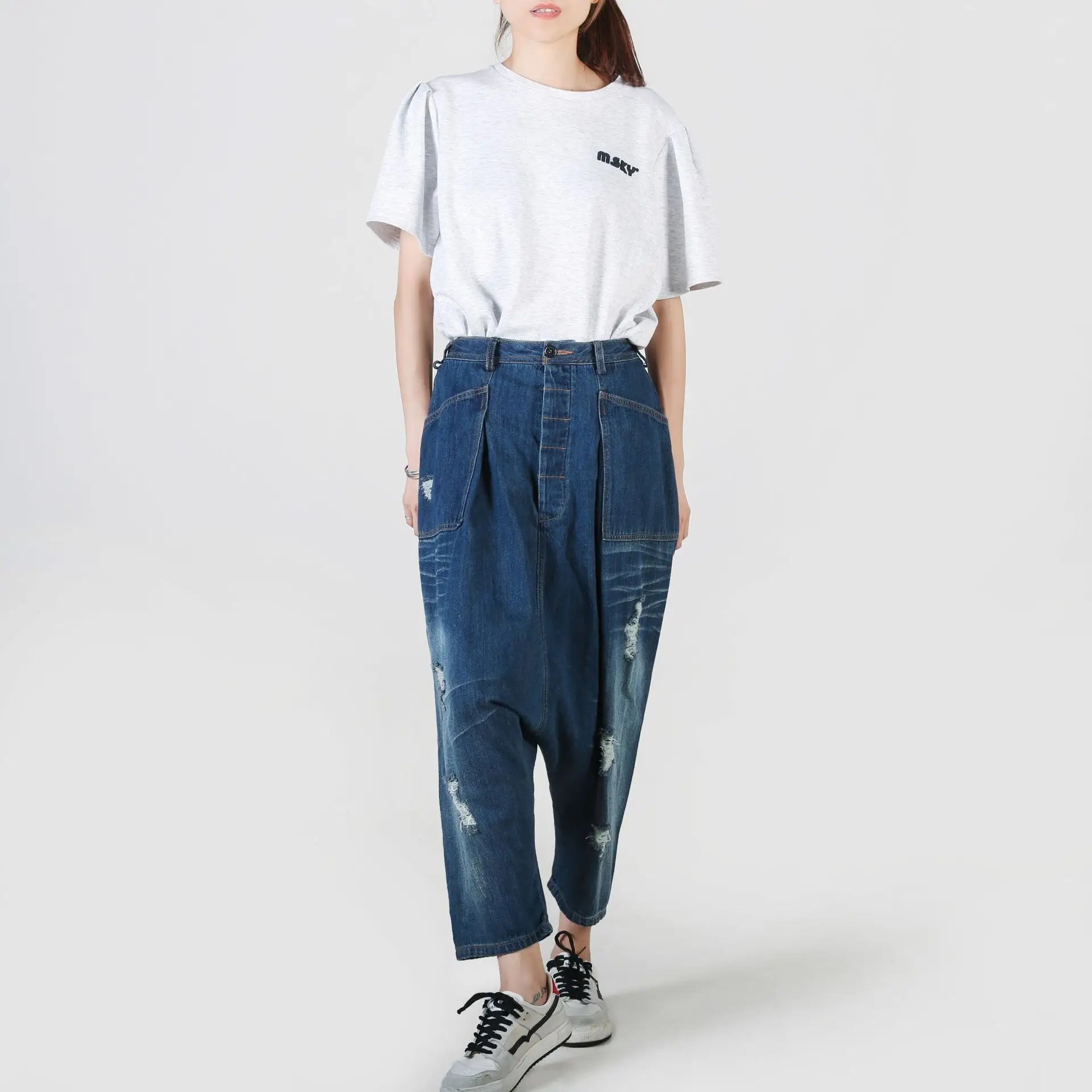 Denim Pant Women Jeans Calf Length Pants High Waist Straight Trousers Y2k Streetwear Elegant Mom Jeans Casual Hole Loose 2025 Aviola