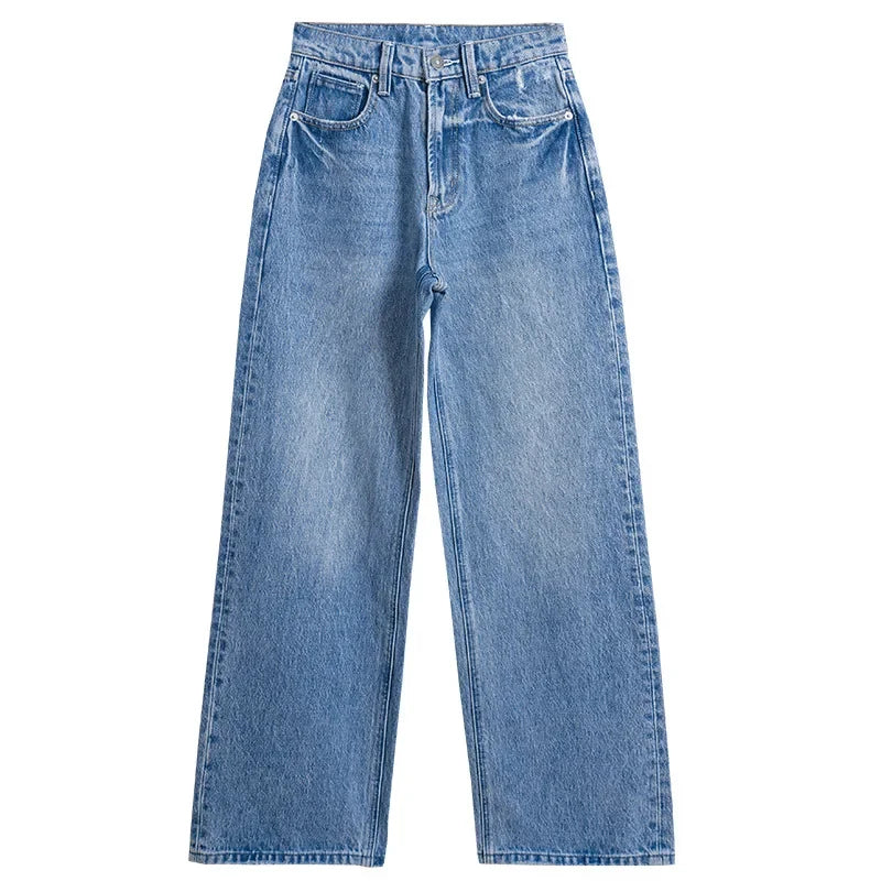 Denim Wide Leg Pants Women Jeans Floor Length High Waist Mom Jenas Washed Pockets Vintage Straight Trousers 2025 Streetwear Aviola