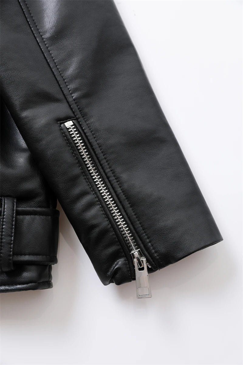 RARF  New 2024 Women's motorcycle leather PU imitation leather loose jacket black jacket Aviola