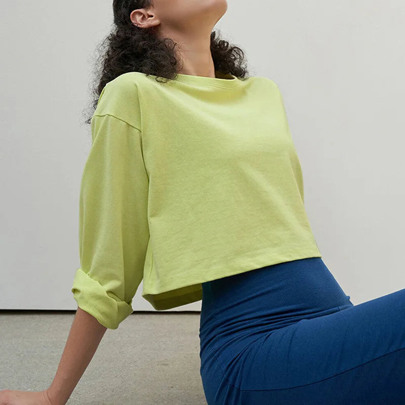 Y2K Outdoor Dance Sports Short sleeved Yoga Dress Women's Leisure Versatile Fitness Top Loose Sports T-shirt Aviola