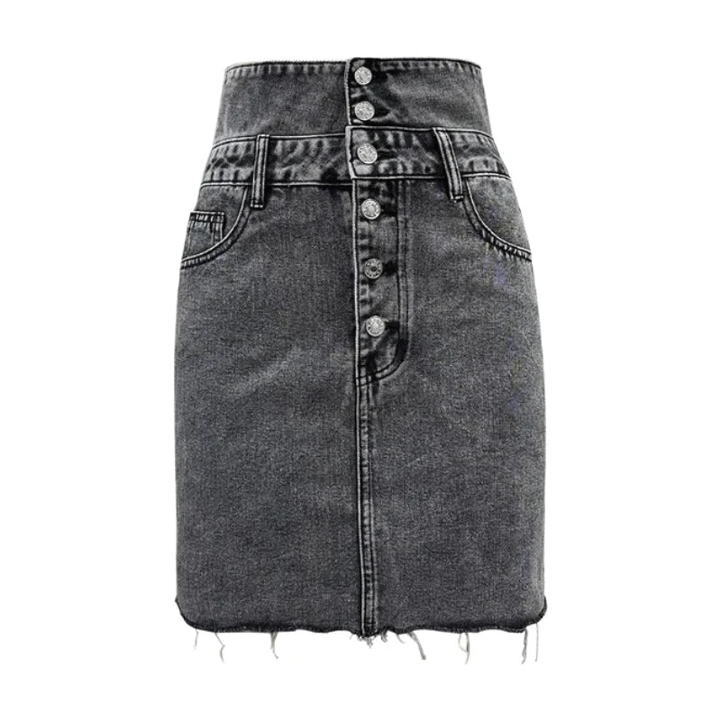 Denim Skirts Women Mid Length Skirt A Line Slim Mom Jeans Button Elegant Splice Y2k Temperament Casual Party Club Summer 2025 Aviola
