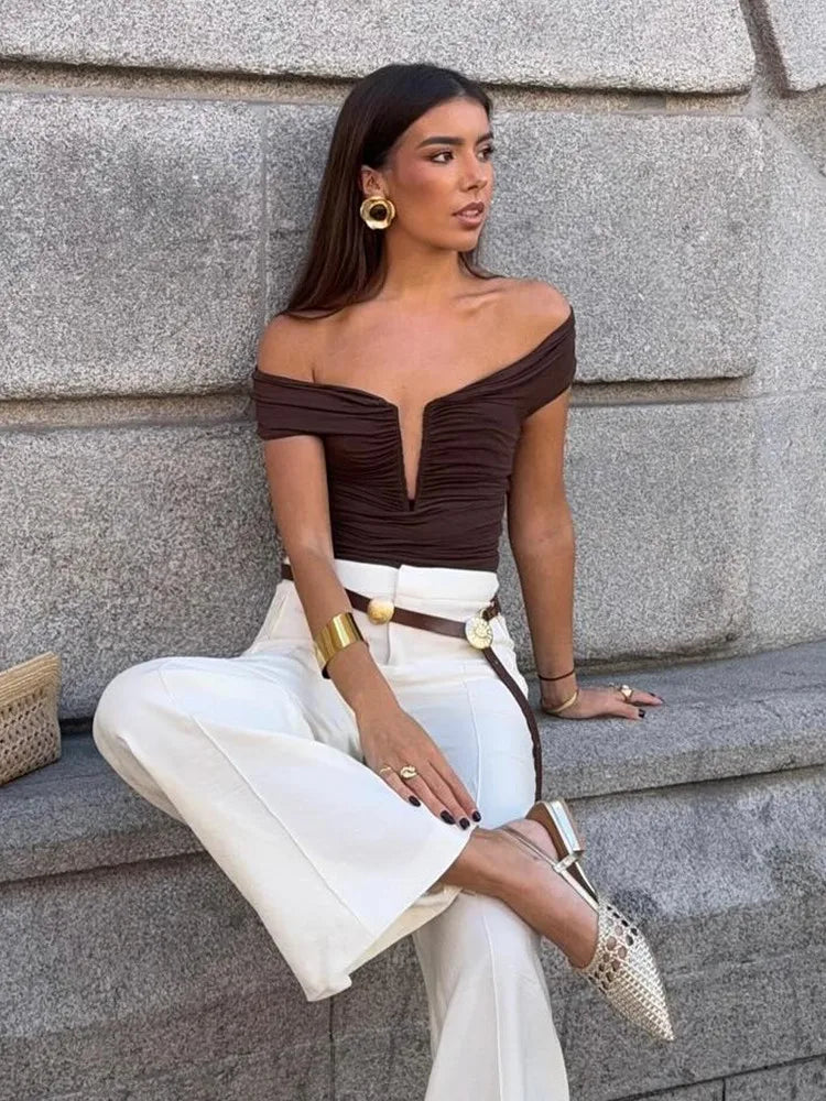 UNIZERA Hot Girl Style Sexy Fashion Blended Bodysuit 2025 Summer New Products Women's Temperament Tight Top Aviola