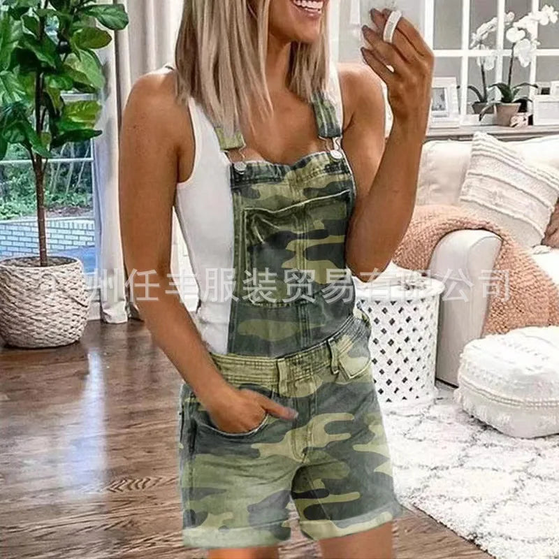 Women Rompers Jeans Jumpsuits One Piece Overalls Washing Denim Shorts Button Loose Casual Pockets Knee Length 2024 Summer Aviola