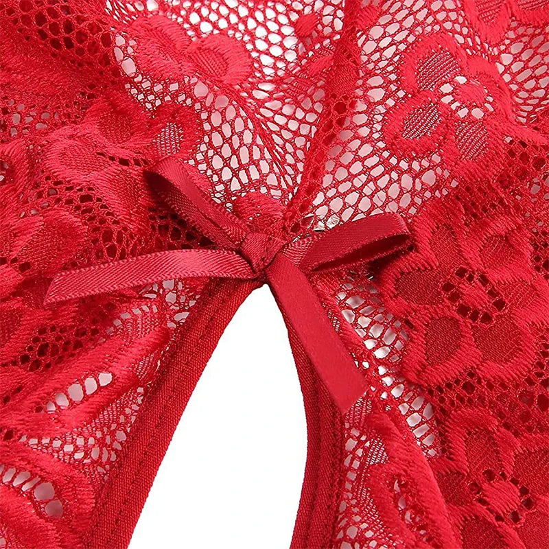Porno Crotchless Underwear For Women Lace Cutout Transparent Teddy Erotic Costumes Sexy Lingerie Deep V Open Bra Baby Doll Dress Aviola