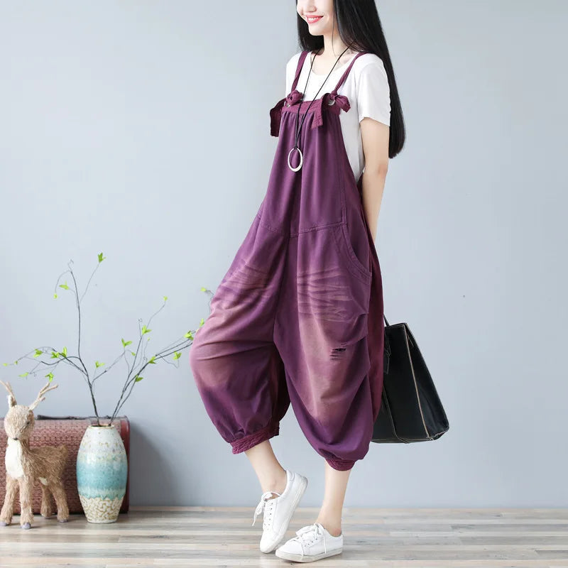 Jumpsuits Women Denim One Piece Suspenders Mom Jeans Overalls Hole Wide Leg Long Pants High Waist Work Y2k Streetwear Rompers Aviola