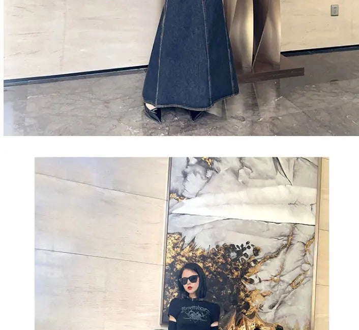 Maxi Skirt Women Casual Mermaid Streatwear High Waist Zipper Denim Skirts Y2k Streetwear Loose Long Mom Jeans Ankle Lenth Summer Aviola