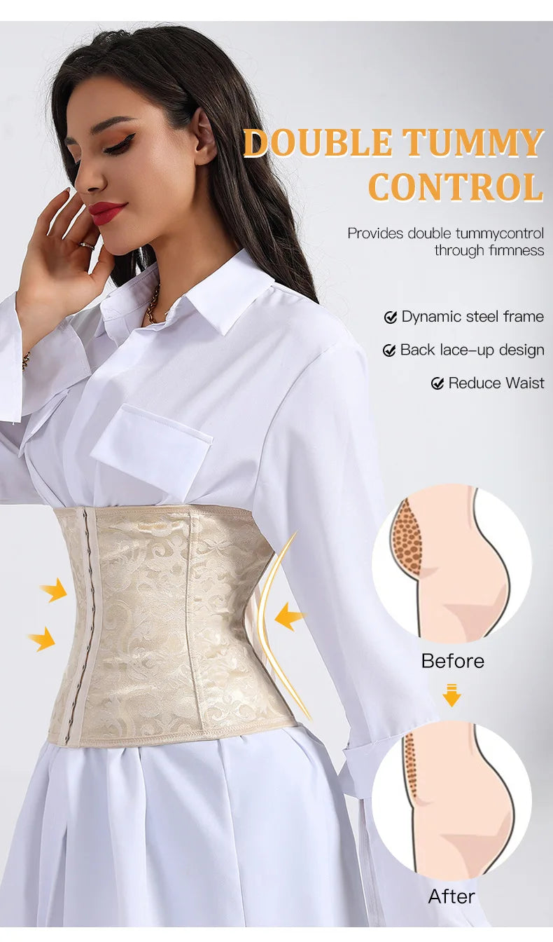 European Style Corset Shapewear Women with 3-Row Buckles Waist Trainer Bodice Slimming Bust Lifter Tight Fit Fashion Shaping Top Aviola