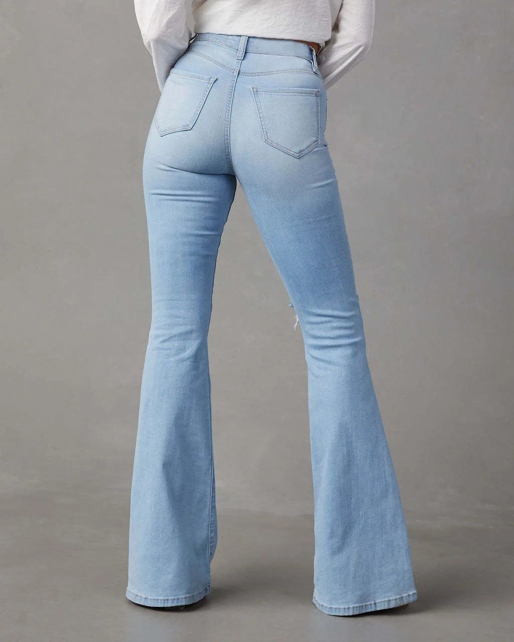 Women Denim Flare Pants Streetwear Jeans Loose Fit High Waist Pockets Holes Ankle Length Solid Color Spring 2024 Zipper Fly Aviola