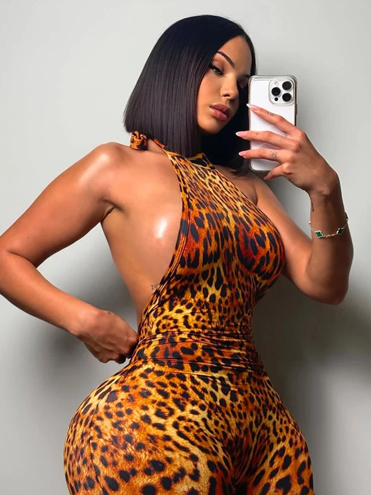 Nibber Bandage Sexy Dot Print Romper Women Y2K Backless Halter Fit Tight Stretch Summer Trend Hipster Activity Workout Playsuits Aviola