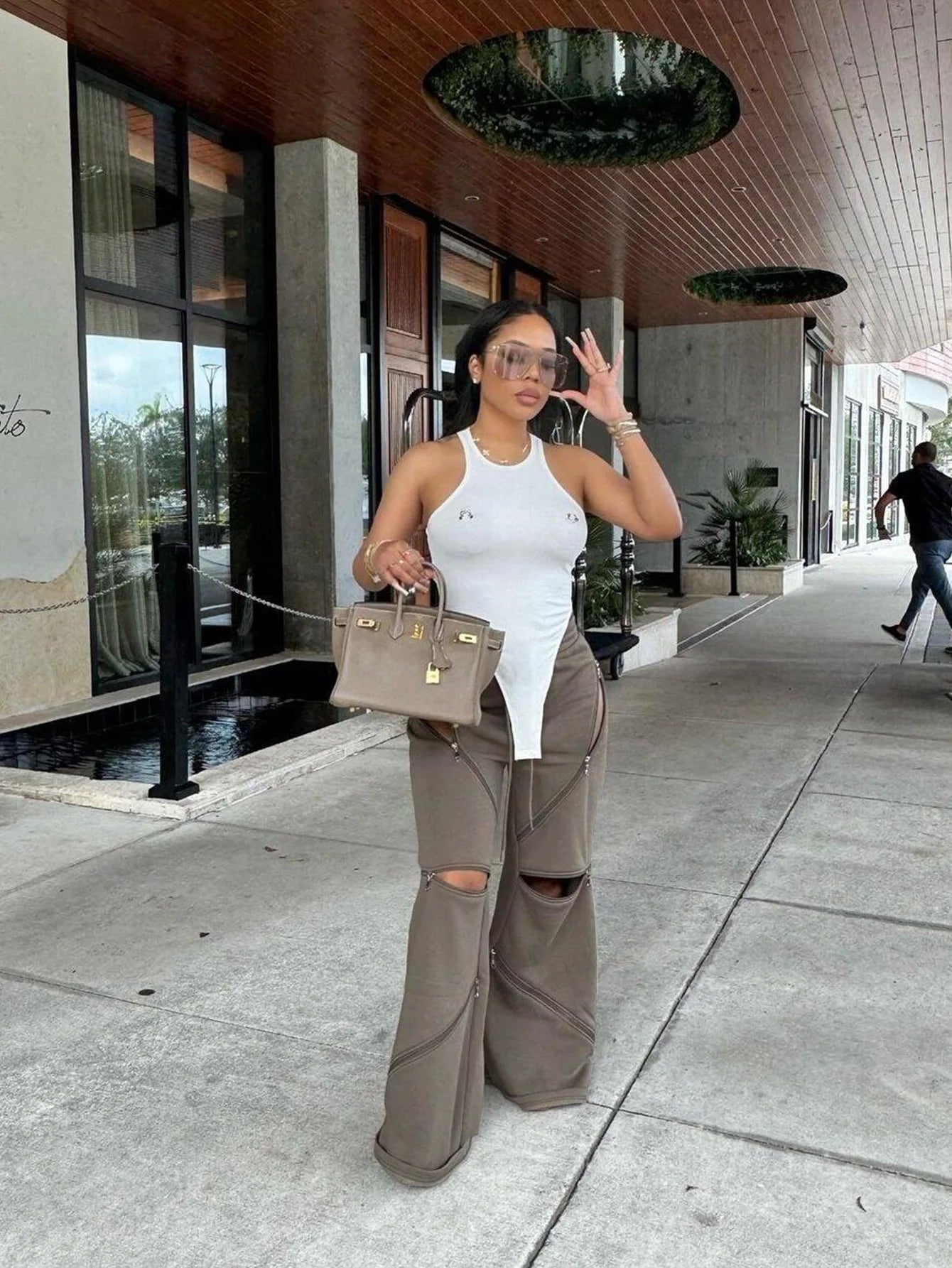 Women Boot Cut Pants Mid Waist Zipper Trousers Drawstring Pant Casual Office Lady Loose Long 2025 Summer Capris Y2k Streetwear Aviola