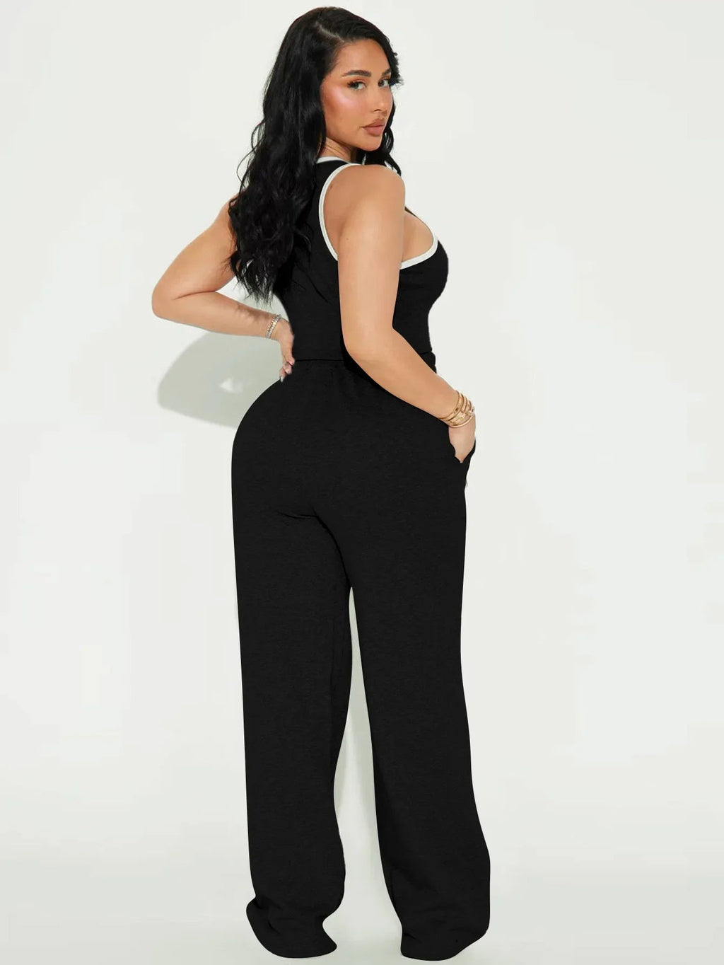 Two Piece Sets Women Sports Suit Vest Top Wide Leg Pants Striped Elastic Waist Matching Sets Trousers Sportswear 2025 Tracksuit Aviola