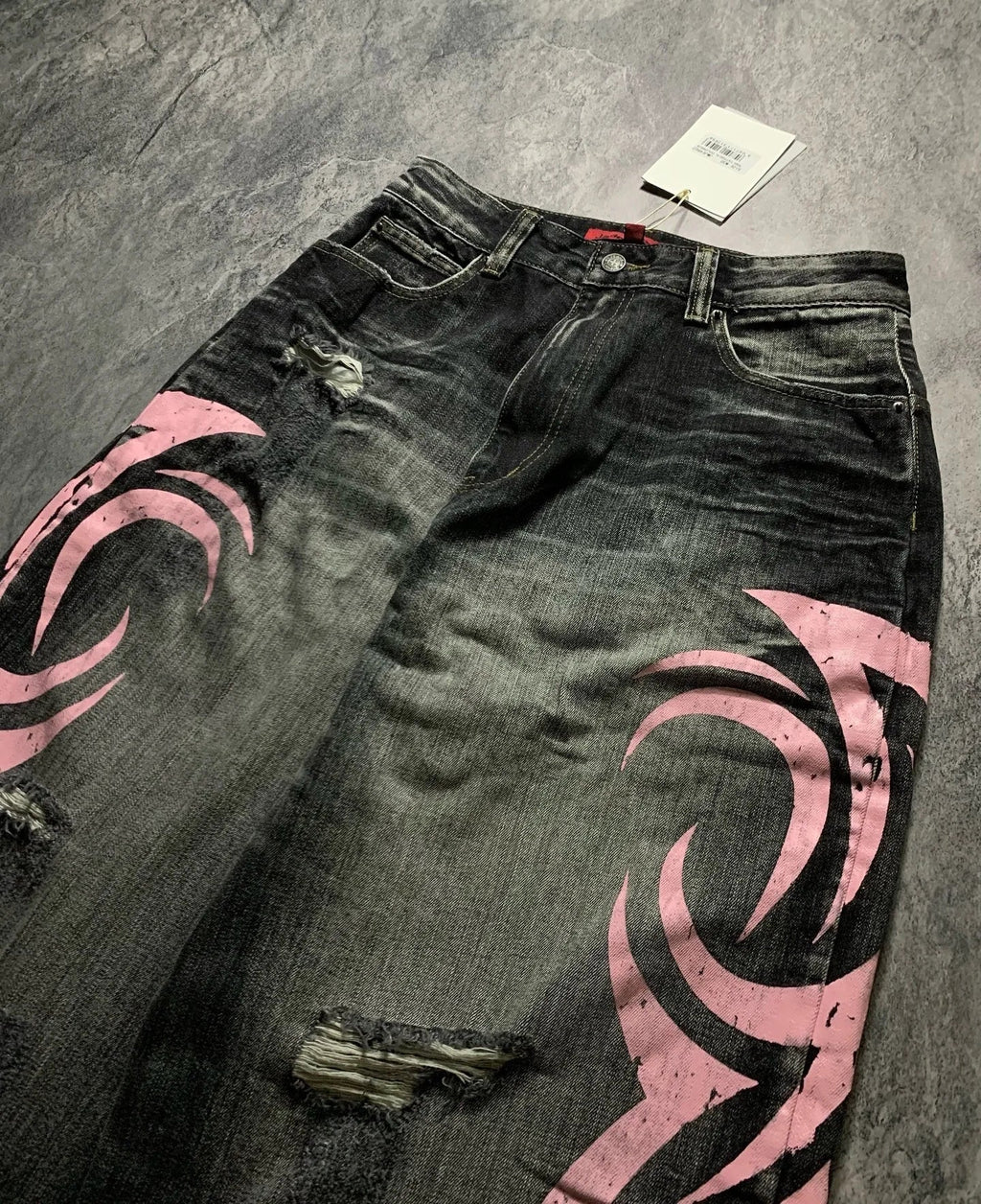 Denim Pant Women Jeans Wide Leg Long Pants Hole High Waist Straight Trousers Y2k Streetwear Print Mom Jeans Casual Loose 2025 Aviola