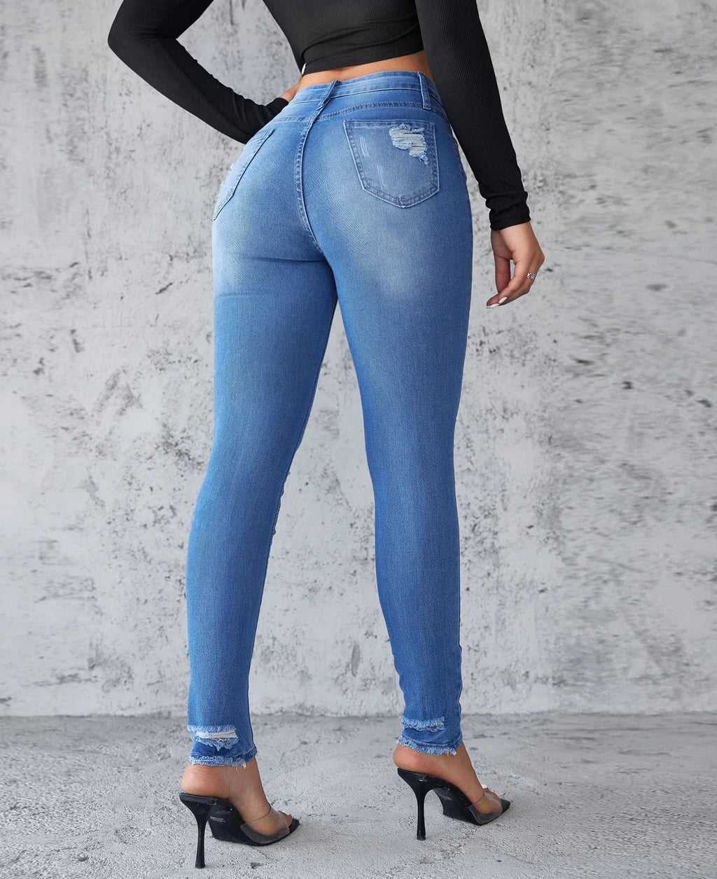 Ankle Length Ripped Hole High Waist Jean Sheath Pencil Denim Pants Skinny Solid Pockets Streetwear Distressed Vintage Slim Aviola