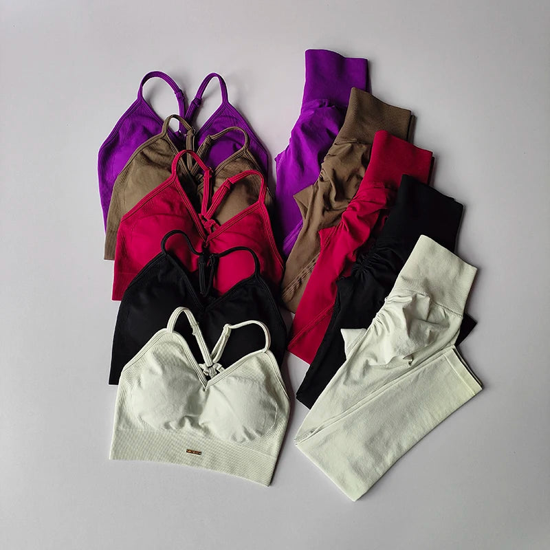 2PCS Women's Seamless Sports Bra Yoga Suit Quick-Dry Hip Lifting Fitness Gym Workout Sets Outfit Leggings Set Gym Wear Set Aviola