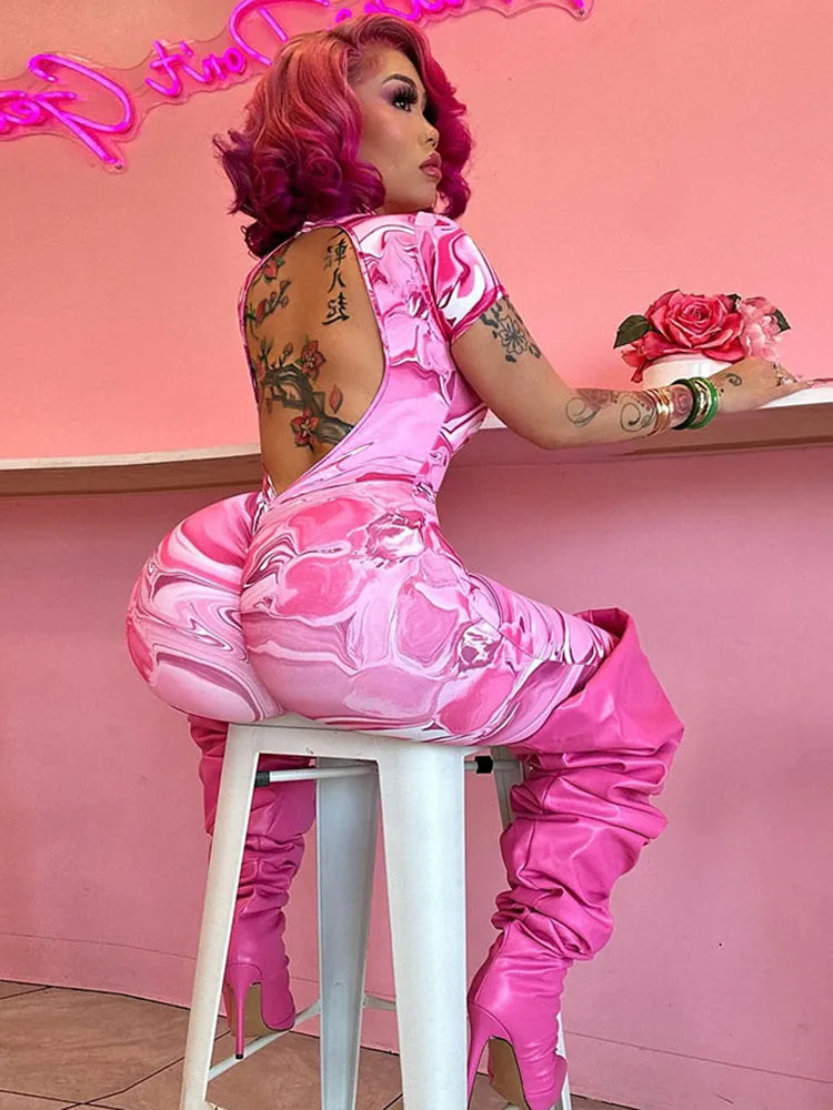 Nibber Sporty Backless Jumpsuit Women Peach Buttocks Fitness Shorts Sleeve Summer Trend Street Activity Casual Workout Overalls Aviola