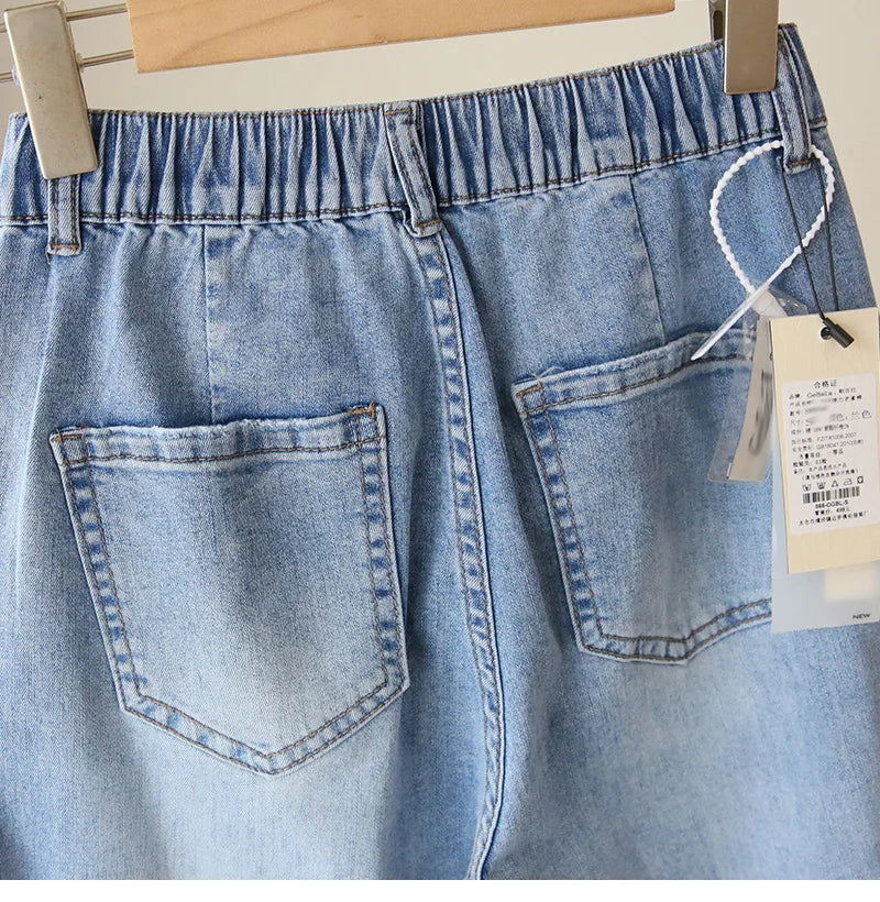 Bleached Jean Ankle Length Straight Denim Pants Women Harem Jeans Pockets Mid Waist Loose Fit Casual Solid Washed 2024 Aviola