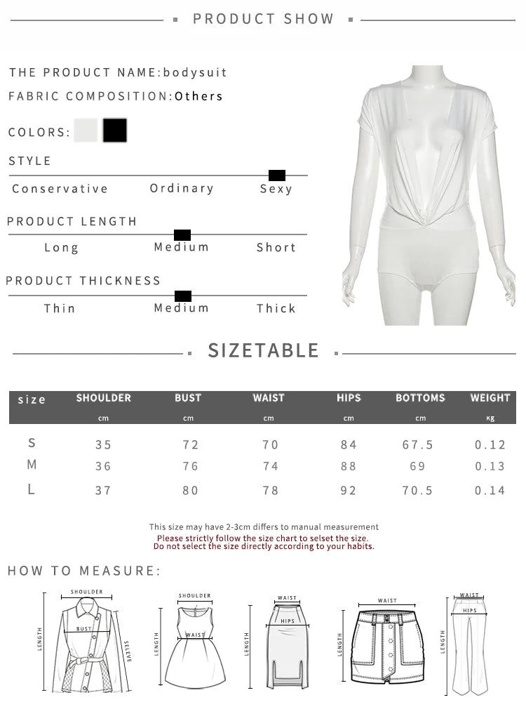 Nibber Deep v-Neck Bodysuits Women Folds Skinny High Elasticity Solid Simple Classic Sexy Midnight Summer Streetwear Outfits Aviola