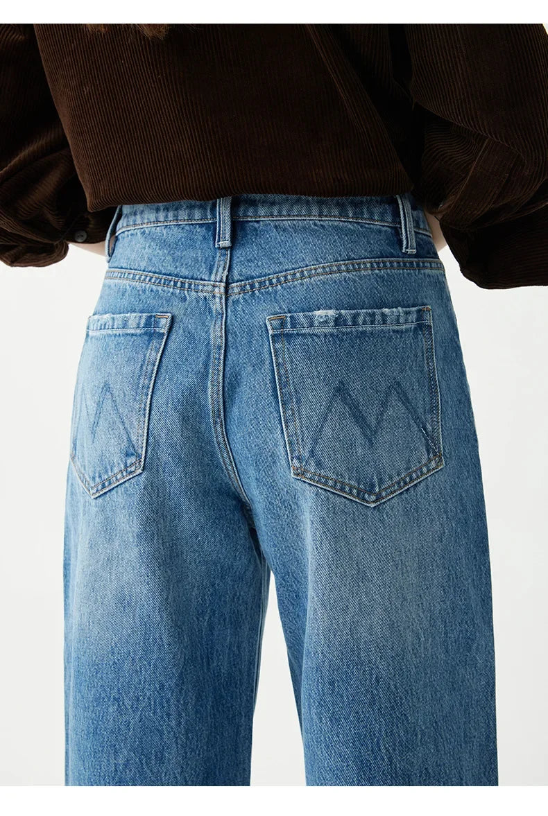 Denim Wide Leg Pants Women Jeans Floor Length High Waist Mom Jenas Washed Pockets Vintage Straight Trousers 2025 Streetwear Aviola