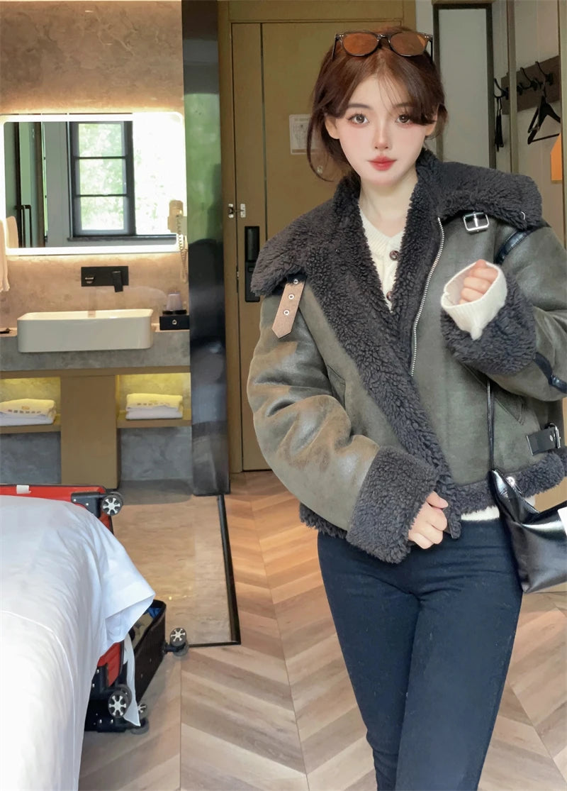 RARF 2024 women's thickened warm fur integrated grab fleece double-sided jacket jacket women's biker top Aviola
