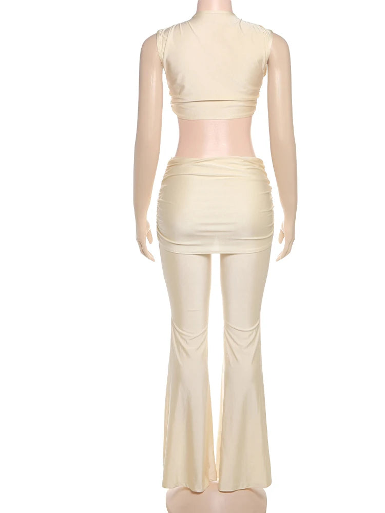 Nibber Solid Stunning Matching 2 Piece Set Women Simple Sliky Shape Mini Tanks+Shirring Pants Female Trend Sexy Street Suits Aviola
