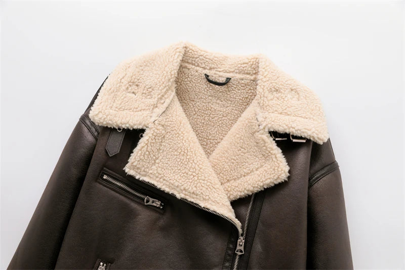 RARF 2024 dichroism women's new autumn and winter thickened warm belt double-sided long jacket jacket motorcycle top Aviola