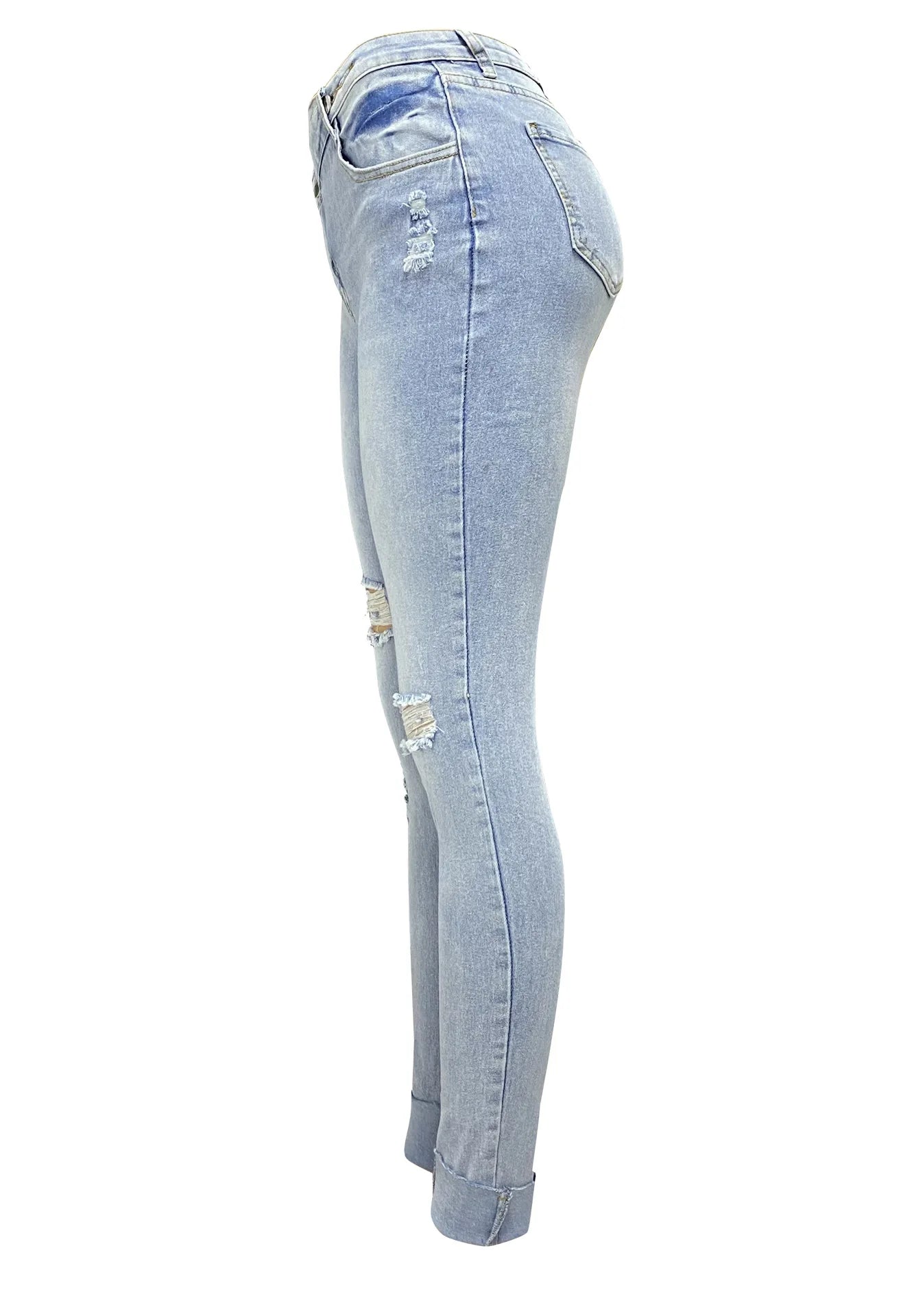Women Jeans Washing Pencil Pants Holes Denim Full Length Slim Fit Pockets Zipper Fly High Street Spring Solid Slight Strech Aviola