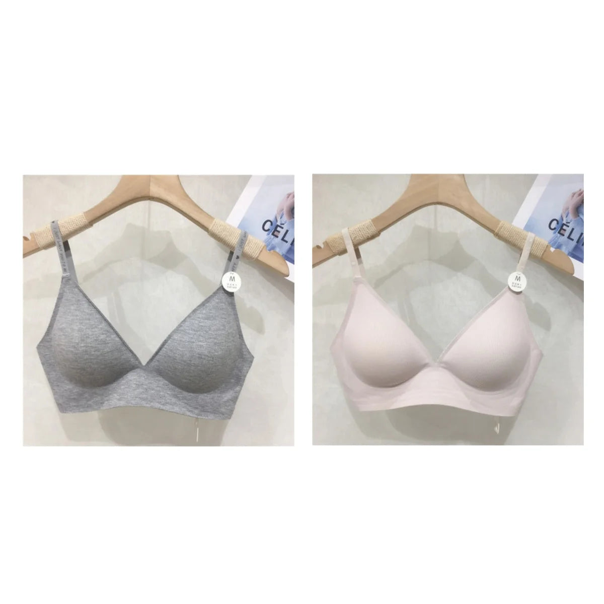 2Pcs/Set Seamless Bras For Women Nonwire Brassiere Soft Underwear Tops Letter Strap Sexy Lingerie U-shaped Back Bralette Aviola