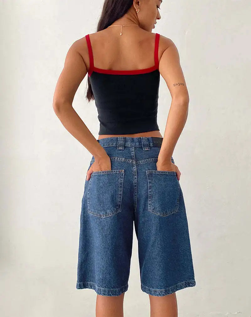 Denim Pant Women Wide Leg Jeans Calf Length Pants High Waist Straight Trousers Y2k Streetwear Mom Jeans Casual Loose Summer Aviola
