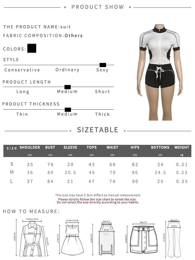Nibber Summer Tracksuit Women 2 Piece Set Zip Patchwork Shorts Sleeve Crop Tops+Shorts Matching Sporty Skinny Stretch Outfits Aviola
