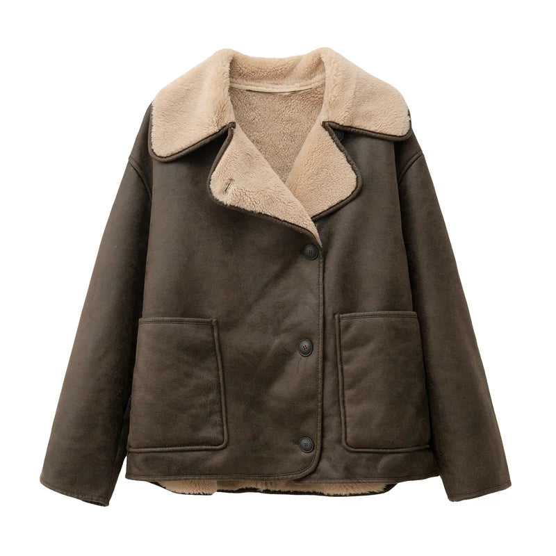 RARF 2024 new Fall/Winter women's collection double-sided lapel long-sleeved jacket with warm fur Aviola