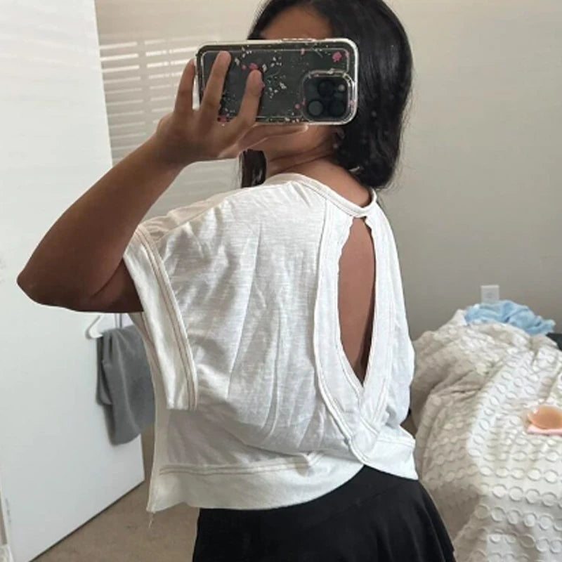 Europe and the United States foreign trade women's 2024 new women's back sports yoga T-shirt relaxed casual breathable Aviola