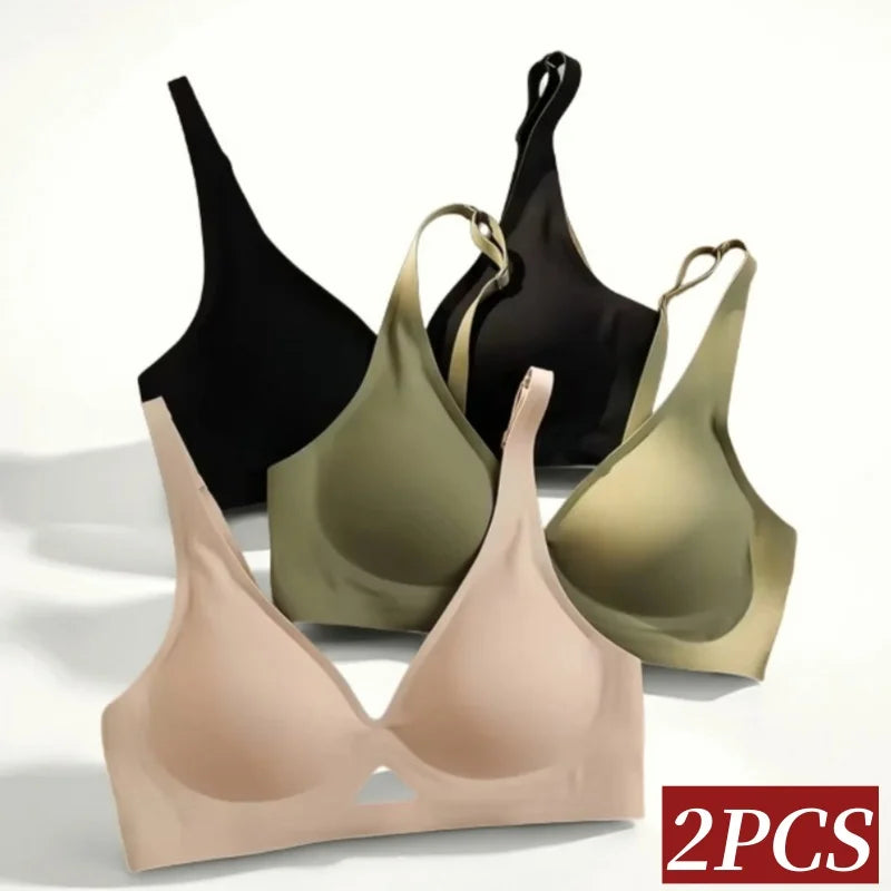 2Pcs/Set Seamless Bras for Women Non-wire Invisible Deep V Bralette Female Push Up Bras Underwear Sexy Lingerie Aviola