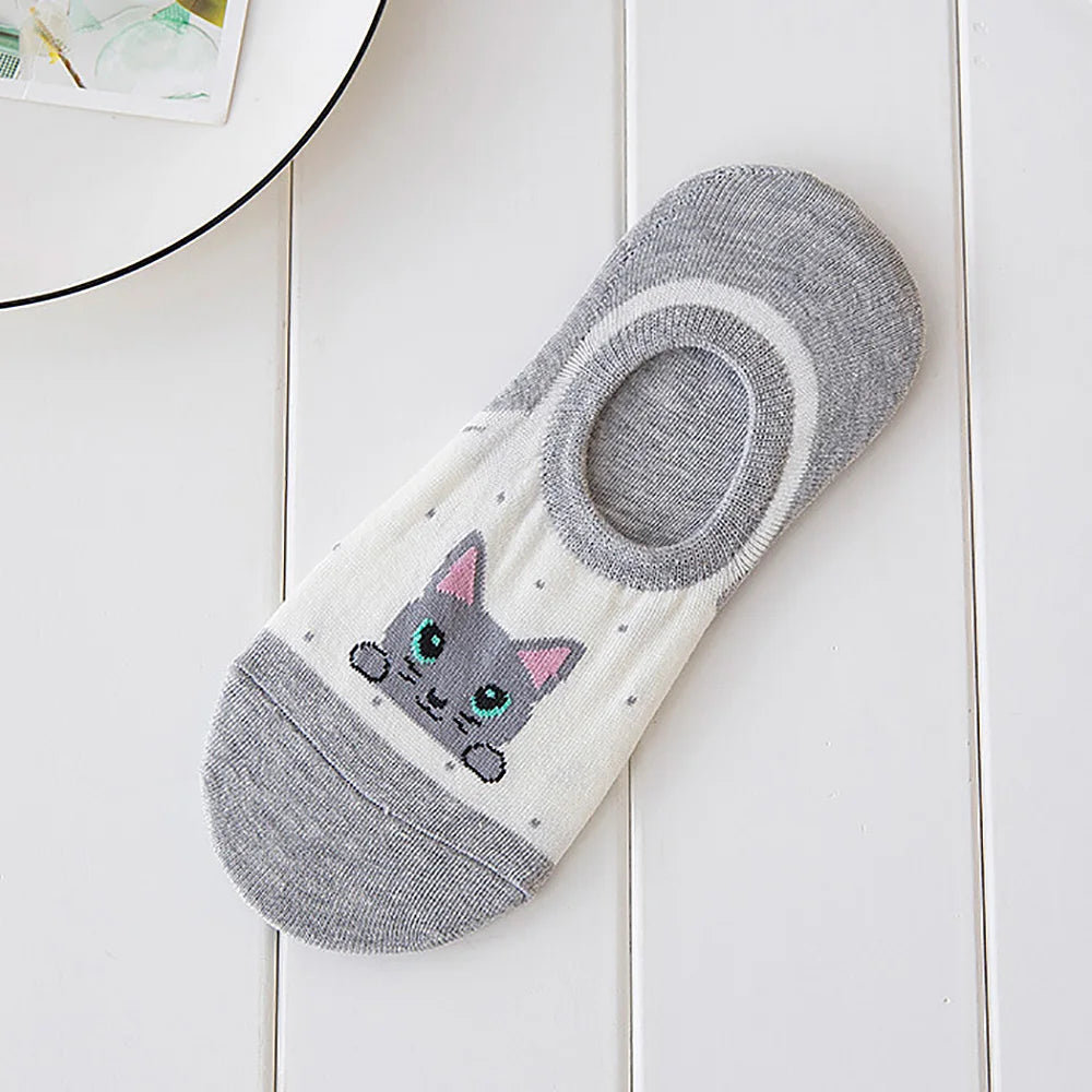 5 Pairs Summer Socks Female Invisible Cotton Cartoon Socks Shallow Ship Socks Aviola