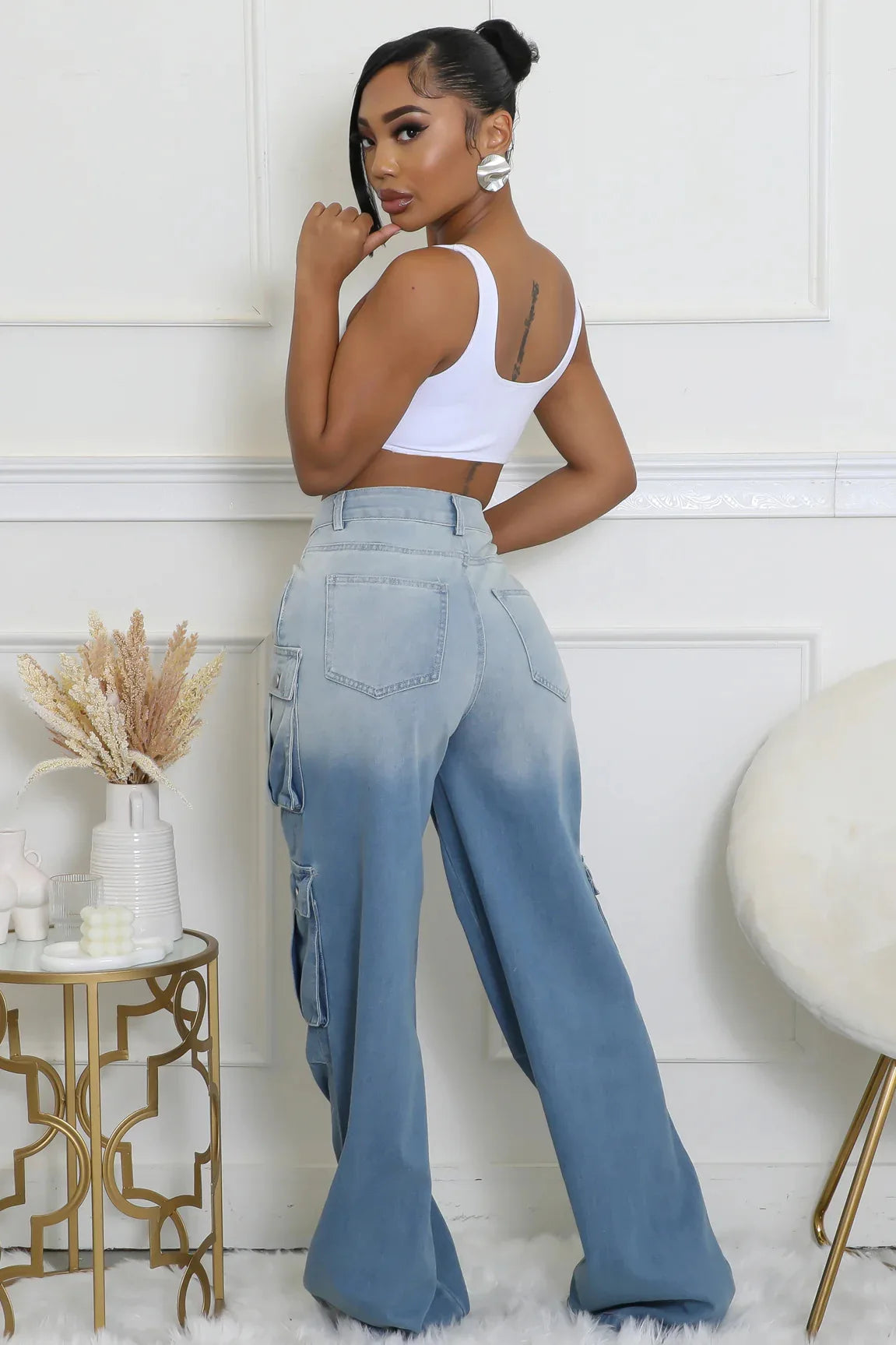 Jeans Women Denim Long Pant Cargo Pants Gradation Pockets High Waist Straight Trousers Y2k Streetwear Party Club Casual Loose Aviola