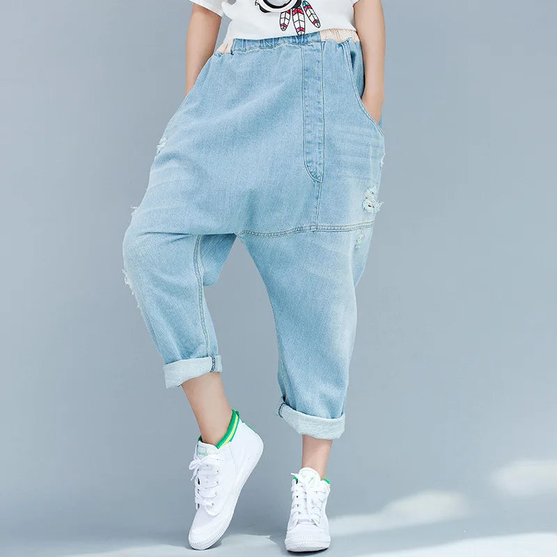 Denim Pant Women Jeans Harem Pants Slim High Waist Straight Mom Jeans Trousers Hole Y2k Streetwear Elegant Splice Casual Loose Aviola